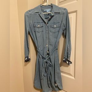 Draper James Long Sleeved Denim Dress With Floral Detail Size 0